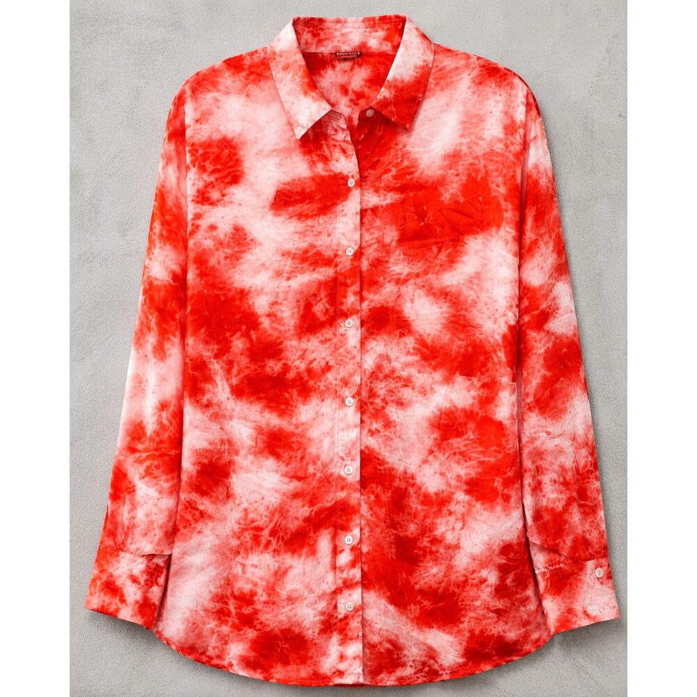 GUESS Shirt Womens S Red White Tie Dye Button Up Long Sleeve Y2K Blouse